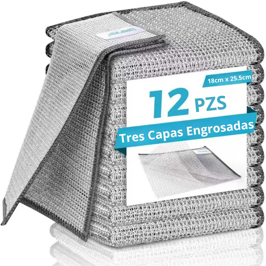 💨🛡️ Kit 12 DishMate® - Paños De Acero Sin Arañazos, Sin Olores, Limpieza En Húmedo Y Seco 🏠✨