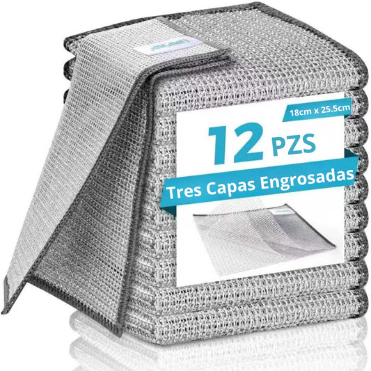 💨🛡️ PROMO SEGUNDO 💨🛡️ Kit 12 DishMate® - Paños De Acero Sin Arañazos, Sin Olores, Limpieza En Húmedo Y Seco 🏠✨ - PRECIO MÁS BAJO