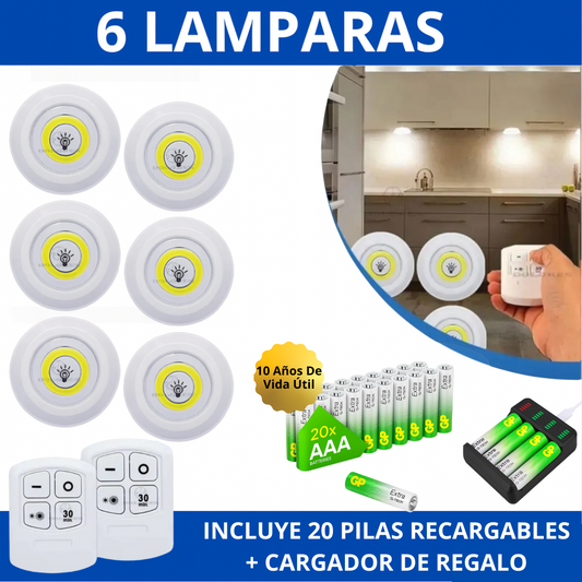 PROMO SEGUNDO InstaLuz® - SUPER KIT 6 Lámparas + 20 pilas recargables + cargador 🔋⚡